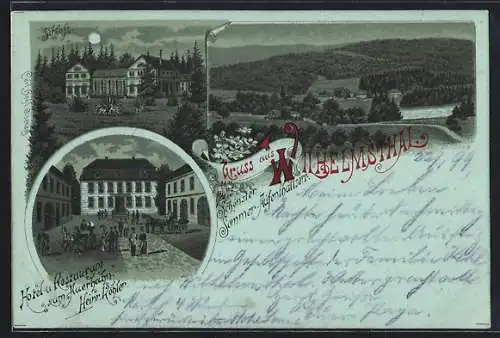 Mondschein-Lithographie Wilhelmsthal / Thür., Hotel-Restaurant zum Auerhahn H. Köhler, Schloss