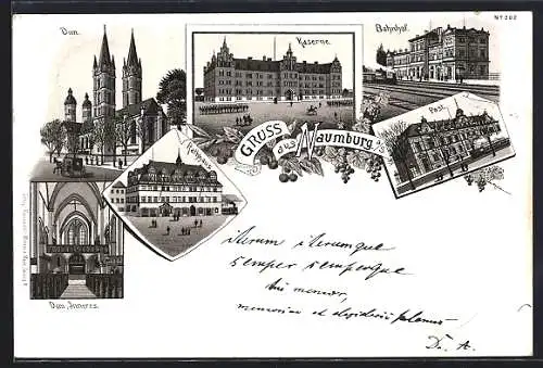 Lithographie Naumburg / Saale, Dom, Kaserne, Rathaus