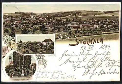Lithographie Stockach, Nellenburg, Kriegerdenkmal, Teilansicht