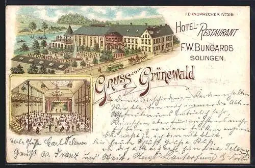 Lithographie Grünewald / Solingen, Hotel-Restaurant F. W. Bungards