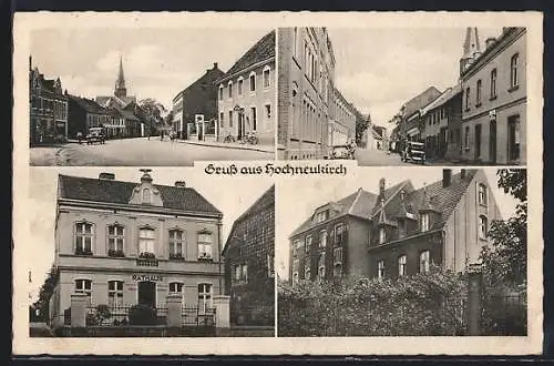 AK Hochneukirch, Rathaus, Strassenpartien mit Kirche, Gebäudenansicht