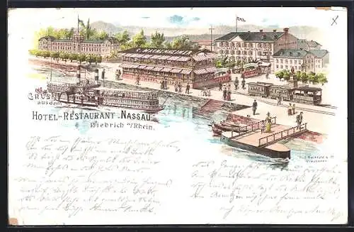 Lithographie Biebrich a / Rhein, Hotel-Restaurant Nassau