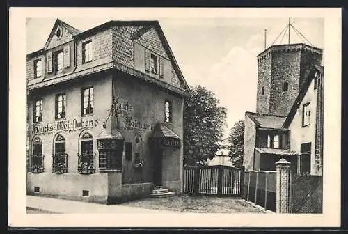 AK Oberlahnstein, Gasthaus Weinstuben-Weinhandel Ph. Hauck, Adolfstr. 10, Ansicht mit Turm