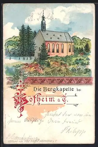 Lithographie Hofheim /Taunus, Bergkapell mit Vorplatz, Ornamnt