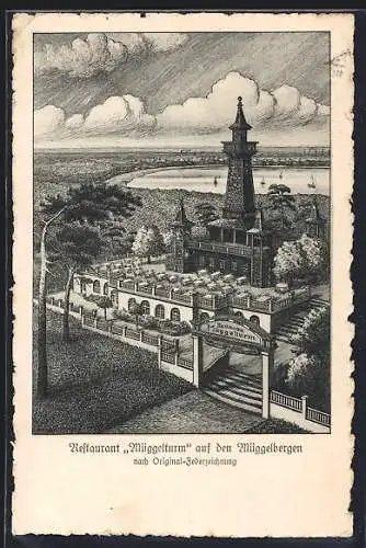 Künstler-AK Berlin-Köpenick, Gasthaus Müggelturm auf den Müggelbergen