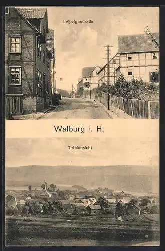 AK Walburg i. H., Leipzigerstrasse mit Fachwerkhäusern, Totalansicht