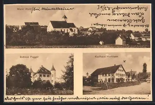 AK Markt Wald, Kaufhaus Hartmann, Schloss Fugger, Ortspanorama