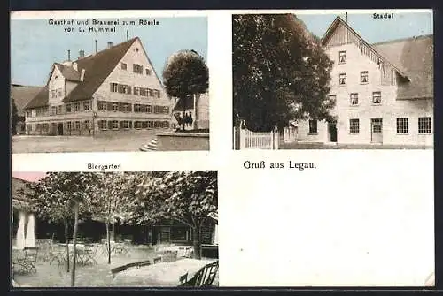 AK Legau, Gasthof und Brauerei Zum Rössle Bes.: L. Hummel, Biergarten, Stadel