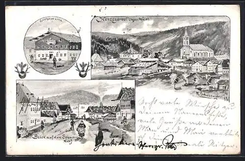 AK Herzogsreut, Gesamtansicht, Gasthaus Lenz, Blick auf den Schwarzkopf