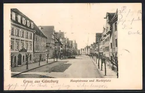 AK Günzburg, Hauptstrasse mit Marktplatz