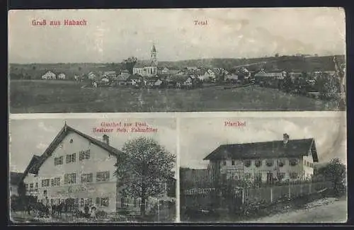 AK Habach, Gasthof zur Post S. Fahmüller, Pfarrhof, Totalansicht