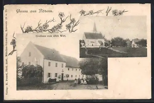 AK Nöham, Gasthaus zum alten Wirt, Ortspartie mit Kirche
