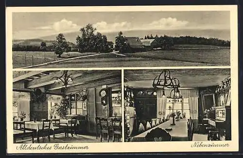 AK Böbrach / bayr. Wald, Gasthaus Brauerei-Eck O. Bauer, Ansicht mit Landstrasse, Altdeutsches Gastzimmer, Nebenzimmer