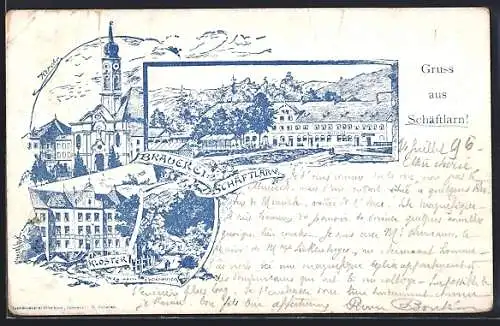 Künstler-AK Schäftlarn, Brauerei, Kloster, Kirche