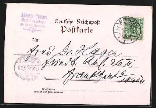Lithographie Norderney, Conversationshaus, Victoriahalle, Giftbude Herrenbad