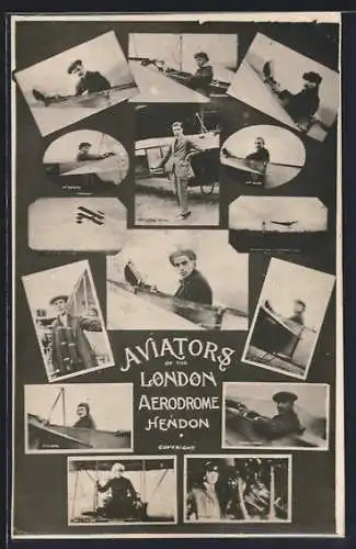 AK Aviators of the London Aerodrome Hendon, Flugzeug Piloten, Ansichtskartengeschichte