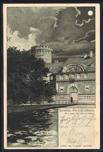 Lithographie Berlin-Spandau, der Juliusthurm an der Zitadelle Spandau, Halt gegen das Licht