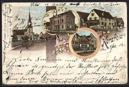 Lithographie Kerzfeld, Schmiede Koos, Epicerie Binnert, Gemeindehaus