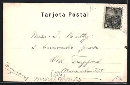 AK Ushuaia / Feuerland, Recuerdo de la Tierra del Fuego