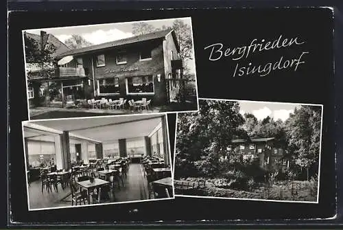 AK Werther / Westfalen, Gasthof-Pension Bergfrieden Isingdorf W. Wulfmeier, Isingdorfer Weg 33, Garten u. Innenansicht