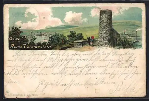 Lithographie Wetter / Ruhr, Ruine Vollmarstein