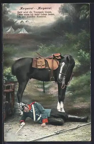 AK Sterbender Soldat der Kavallerie und Pferd