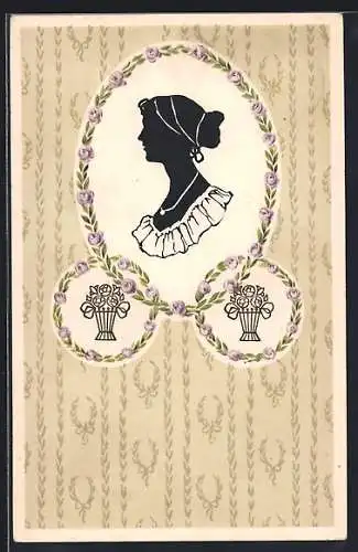 Präge-AK Schattenbild, Junge Frau mit Halskette, Biedermeier