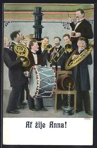 AK Musiker mit Trommel, Oboe und Posaune
