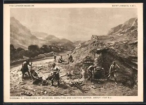 AK Saint James /S. W. T., Diorama, Processes of grinding, smelting and casting copper, Bergbau