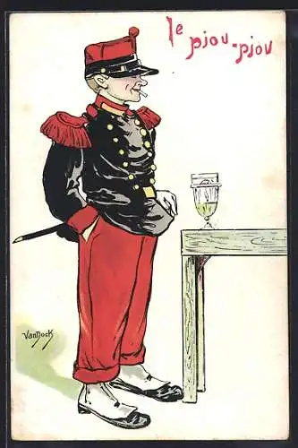 Künstler-Lithographie Van Dock: Le Piou-Piou, Karikatur eines italienischen Soldaten