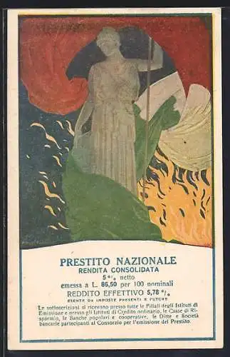 AK Prestito Nazionale, Rendita Consolidata, Allegorische Frauenfigur, Flammen