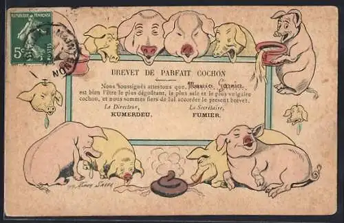 Künstler-AK Xavier Sager: Brevet de Parfait Cochon