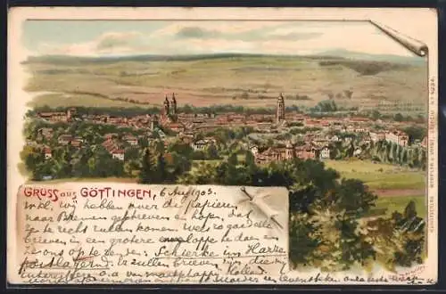 Künstler-Lithographie Erwin Spindler: Göttingen, Gesamtansicht