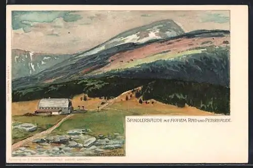Künstler-Lithographie Carl Ernst Morgenstern: Spindlerbaude, Hohes Rad und Peterbaude