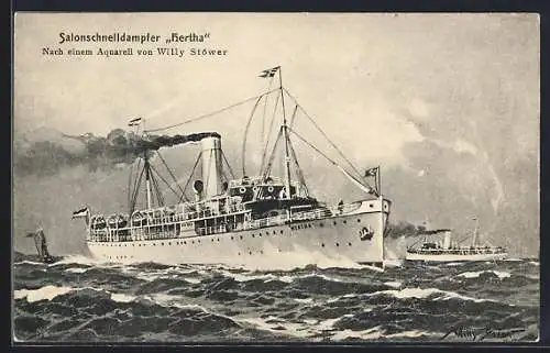 Künstler-AK Willy Stoewer: Dampfer S.S. Hertha, Passagierschiff auf hoher See