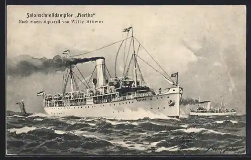 Künstler-AK Willy Stoewer: Salonschnelldampfer Hertha auf hoher See