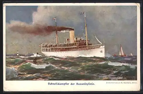 Künstler-AK Willy Stoewer: Schnelldampfer der Sassnitzlinie in der Nähe des Hafens