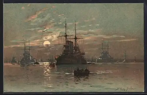 Künstler-AK Willy Stoewer: Ankernde Flotte