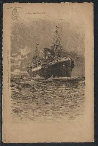 Künstler-Lithographie Willy Stoewer: Hamburg-Amerika Linie, Postdampfer