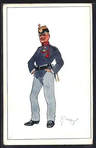 Künstler-AK Fritz Schönpflug: Soldat in Uniform mit Schirmmütze