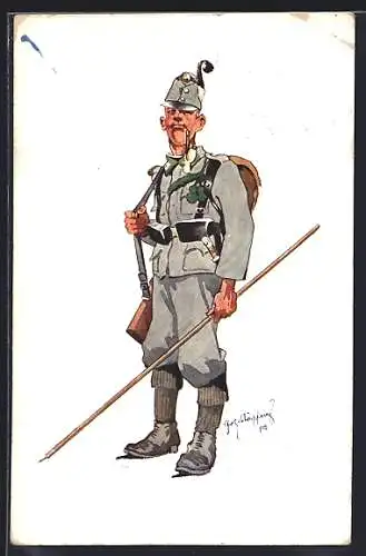 Künstler-AK Fritz Schönpflug: Soldat in Uniform mit Speer