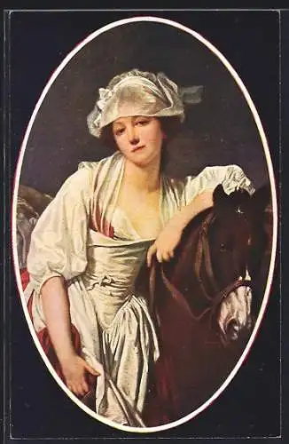 Künstler-AK sign. Greuze: Milchmädchen mit ihrem Pferd