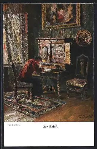 Künstler-AK sign. P. Barthel: Mann schreibt einen Brief