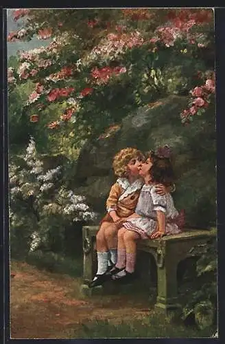Künstler-AK sign. C. Gerling: Liebespärchen auf einer Bank