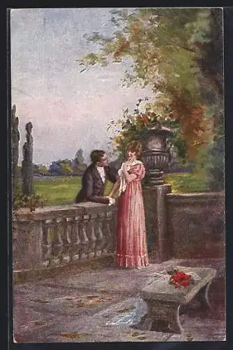 Künstler-AK sign. R. Eger: Eleganter Herr flirtet mit einer Dame