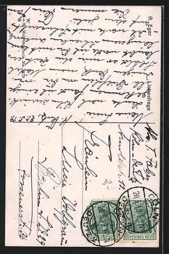 Künstler-AK sign. R. Eger: Eleganter Herr flirtet mit einer Dame