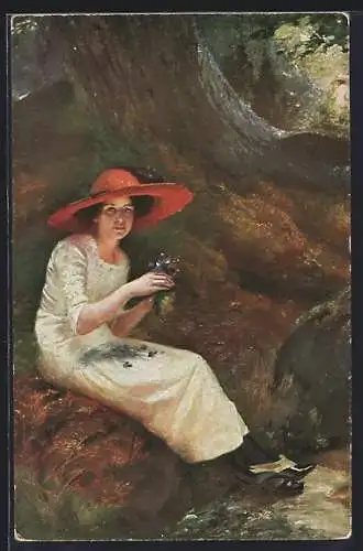 Künstler-AK sign. Barthel: Junge Frau mit Waldblumen