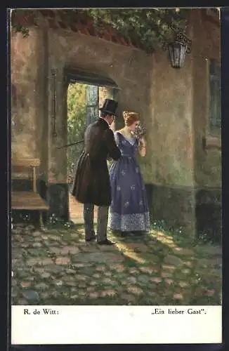 Künstler-AK sign. R. de Witt: Frau empfängt einen Herrn