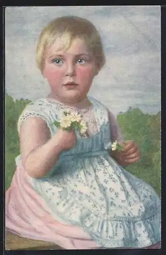 Künstler-AK sign. Carl Priem: Kleines Mädchen mit Gänseblümchen