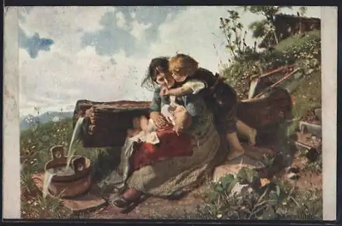 AK Mutter mit ihren zwei Kindern ist glücklich